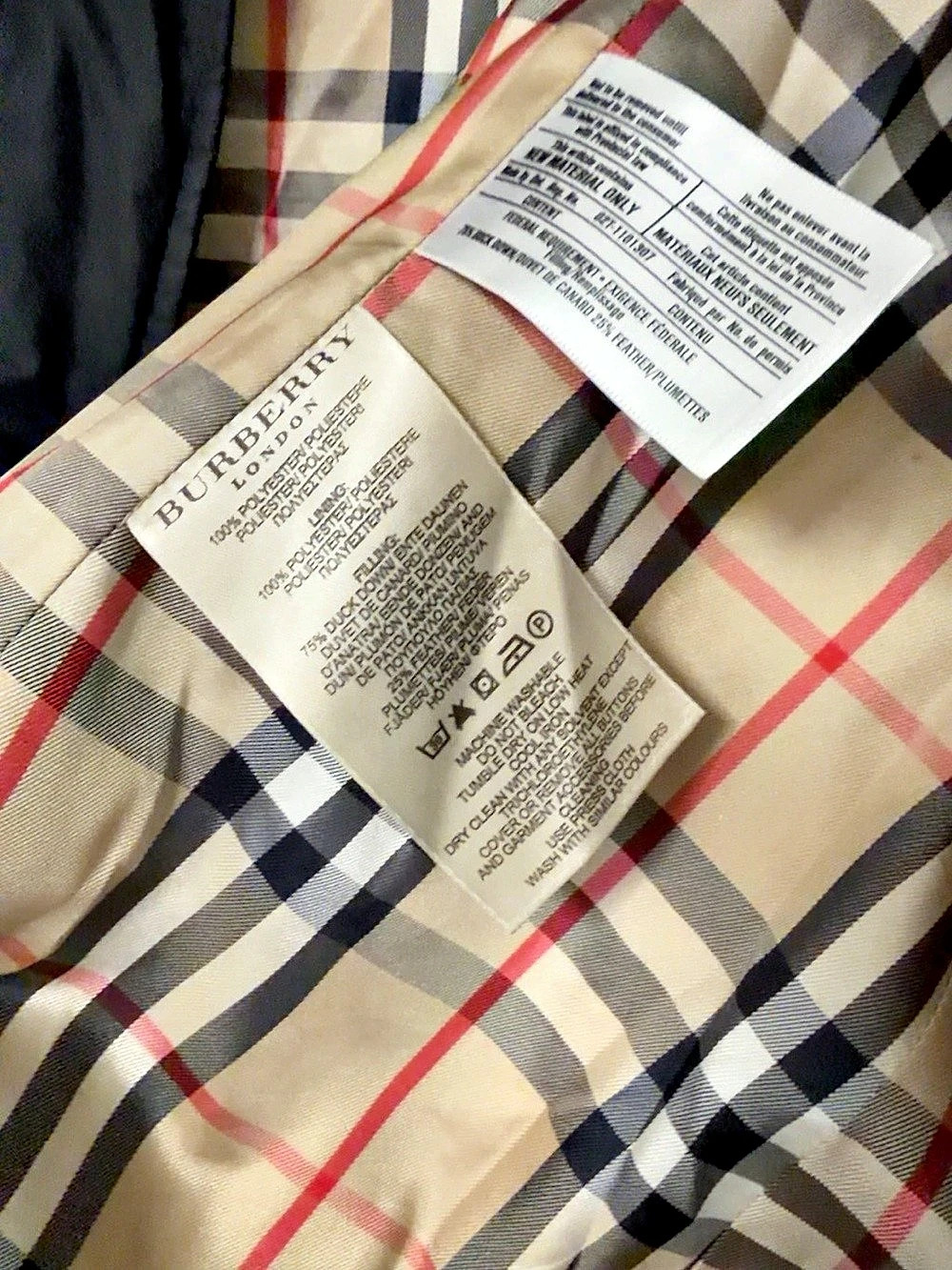 Burberry London Black Down Puffer Jacket Nova Check Lined Hooded Size S - Picture 4 of 7